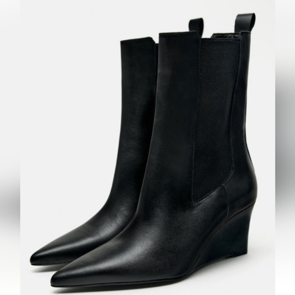 Zara Leather Wedge Ankle Boots